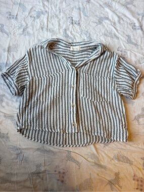 Love Notes Gray & White Striped Button Crop Top